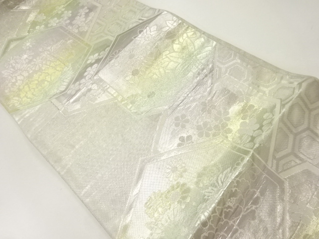 JAPANESE KIMONO / ANTIQUE FUKURO OBI / SILK / WOVEN FLORAL PLANTS